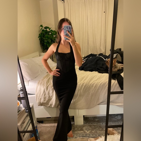 Satin Maxi Dress Black Meshki Halter - Picture 5 of 5